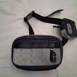 Coach Men's Black and Gray Belt Bag